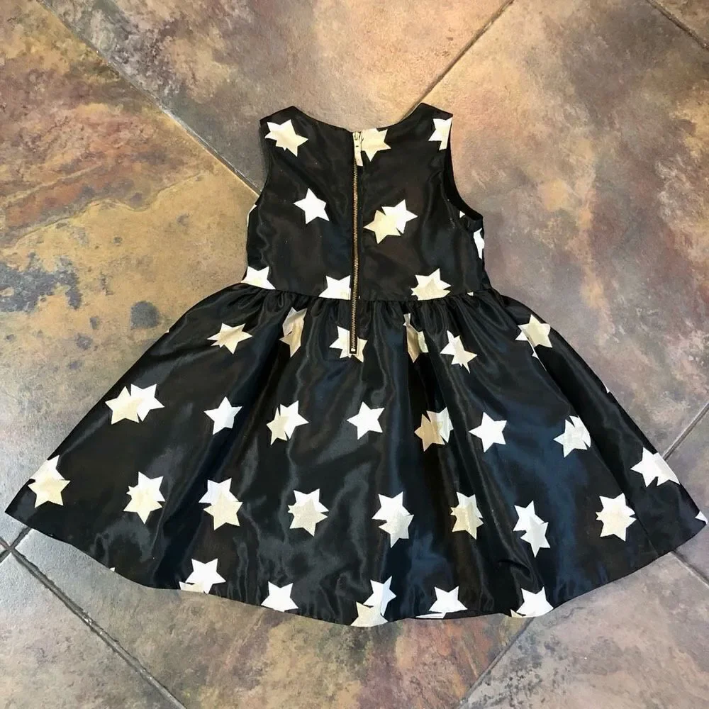 Gymboree Girl’s Black Dress Silver Gold Star with Sparkles Size 5